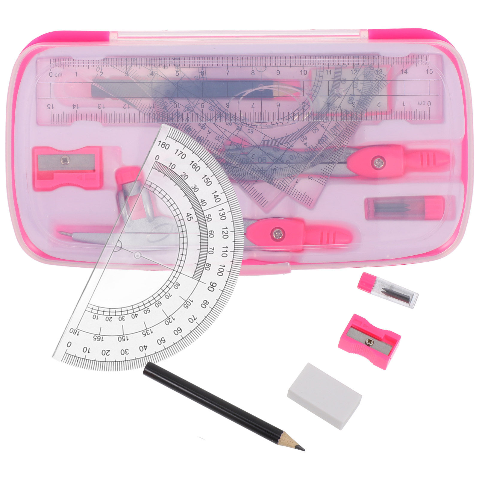 Math Geometry Set With Compass - 1 Zestaw kątomierzy, trójkątów i linijek