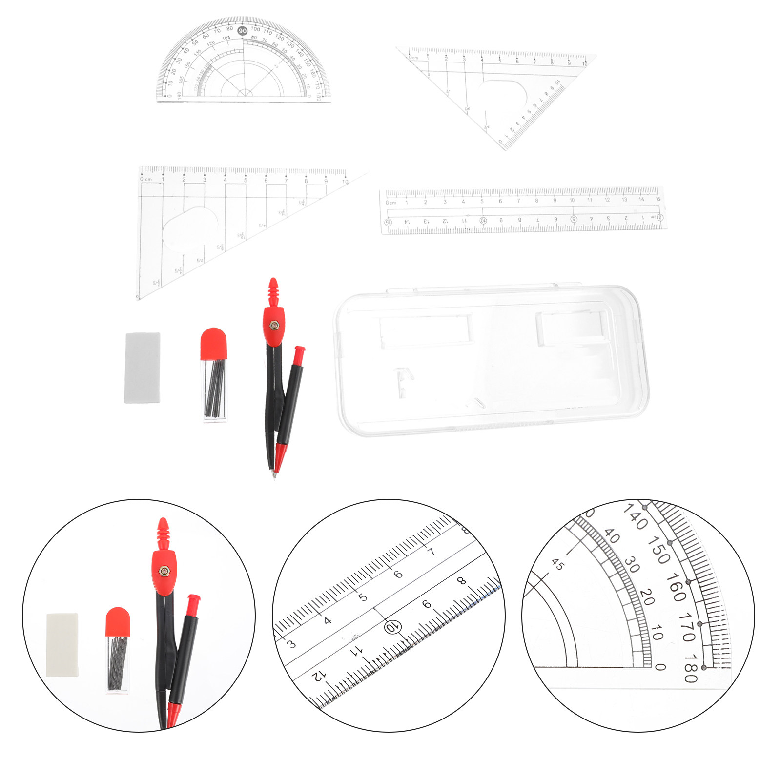 Math Geometry Set With Compass - 1 zestaw profesjonalnych metalowych przyrządów: cyrkiel,